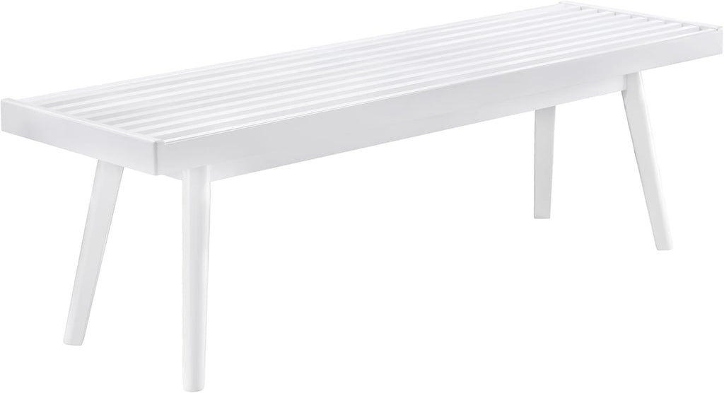 Roundhill Furniture Larwich Solid Wood Slatted Bench, 56.30-Inch Long, White