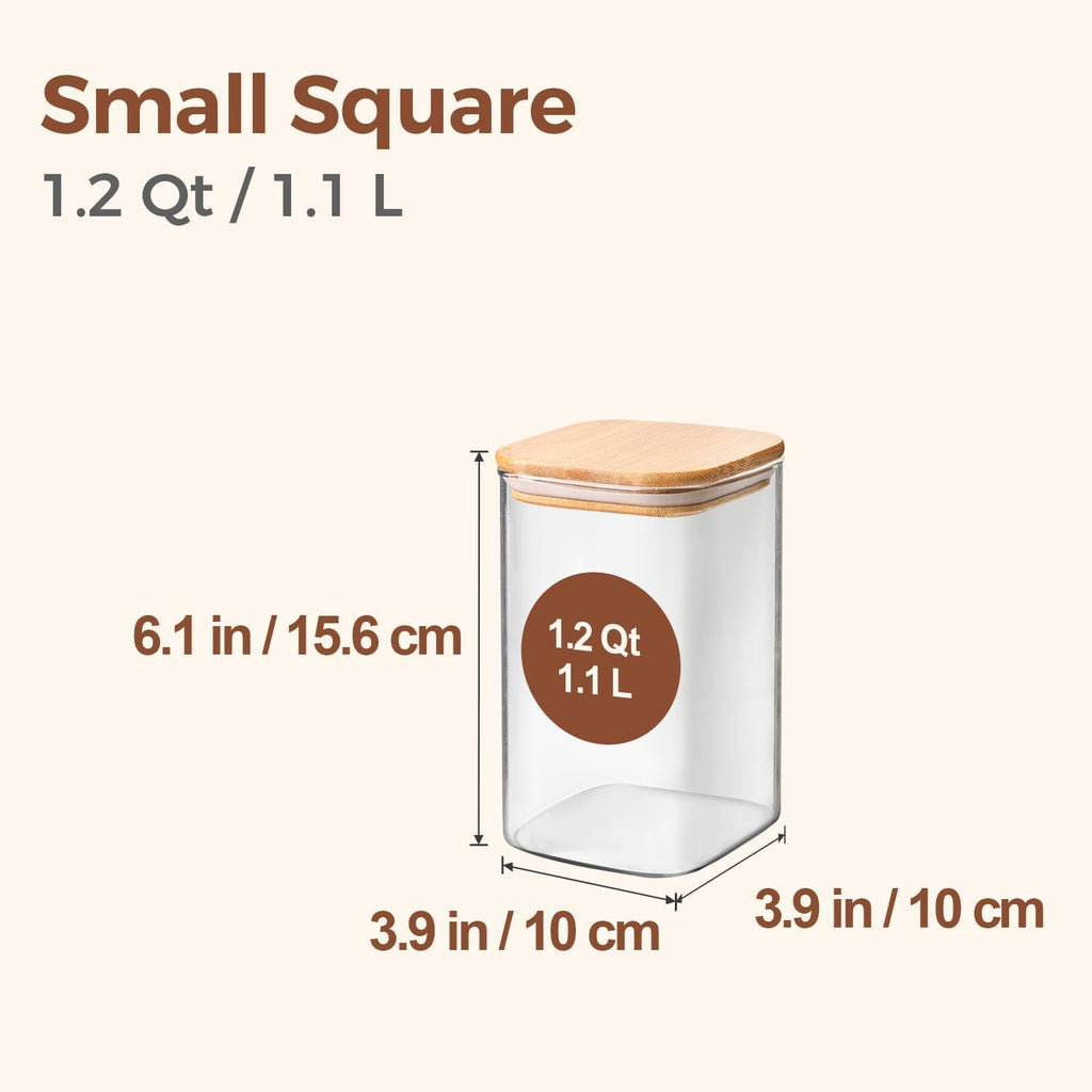 ComSaf 1.2 Qt Glass Storage Containers with Lids, Glass Jars with Lids, Clear Food Storage Jar, Square Canister Set of 9, Pantry Organizers and Storage for Cookie Flour Oat Pasta Tea Coffee Bean