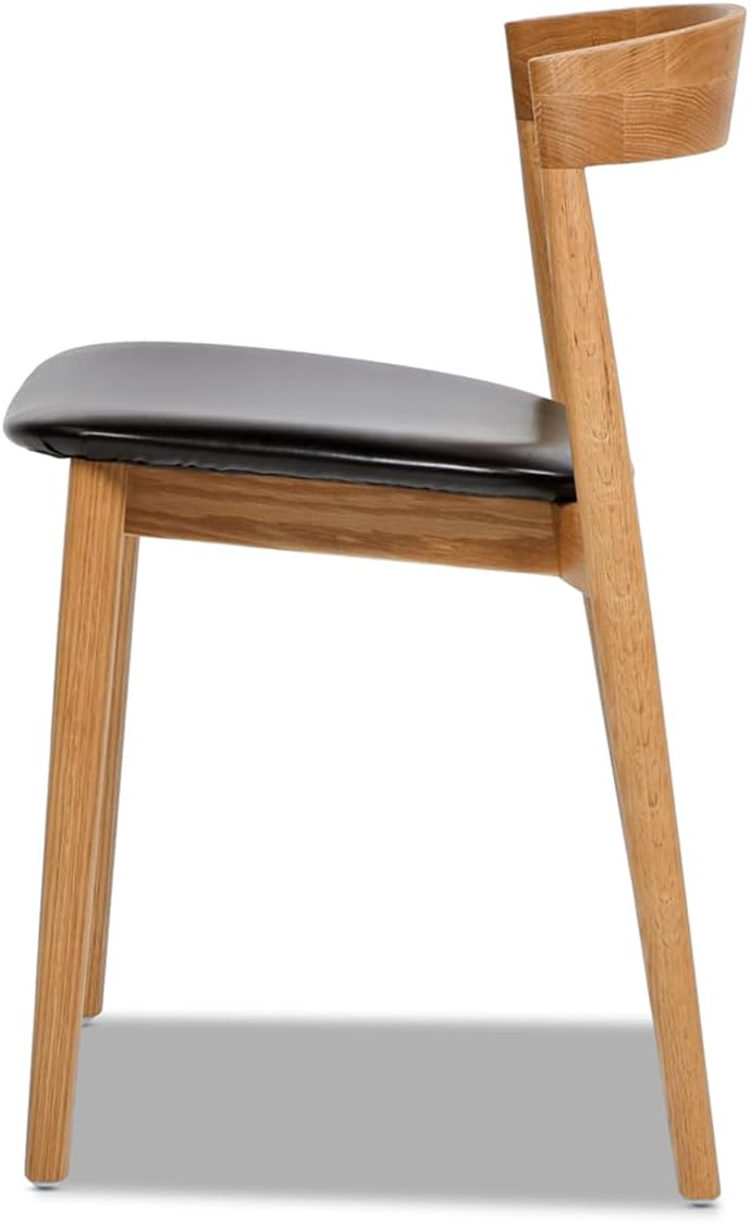 Jennifer Taylor Home Raven 20.5" Stacking Sculpted Oak Wood Dining Chair, Warm Natural Brown & Black Faux Leather Upholstery Faux Leather