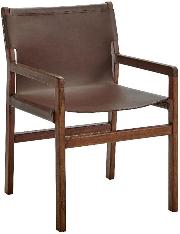Modway Sonora Leather Chair in Nutmeg Brown – Mid Century Modern Accent Chair, Leather Dining Room with Teak Wood Frame for Living Room, Office, or Lounge Area
