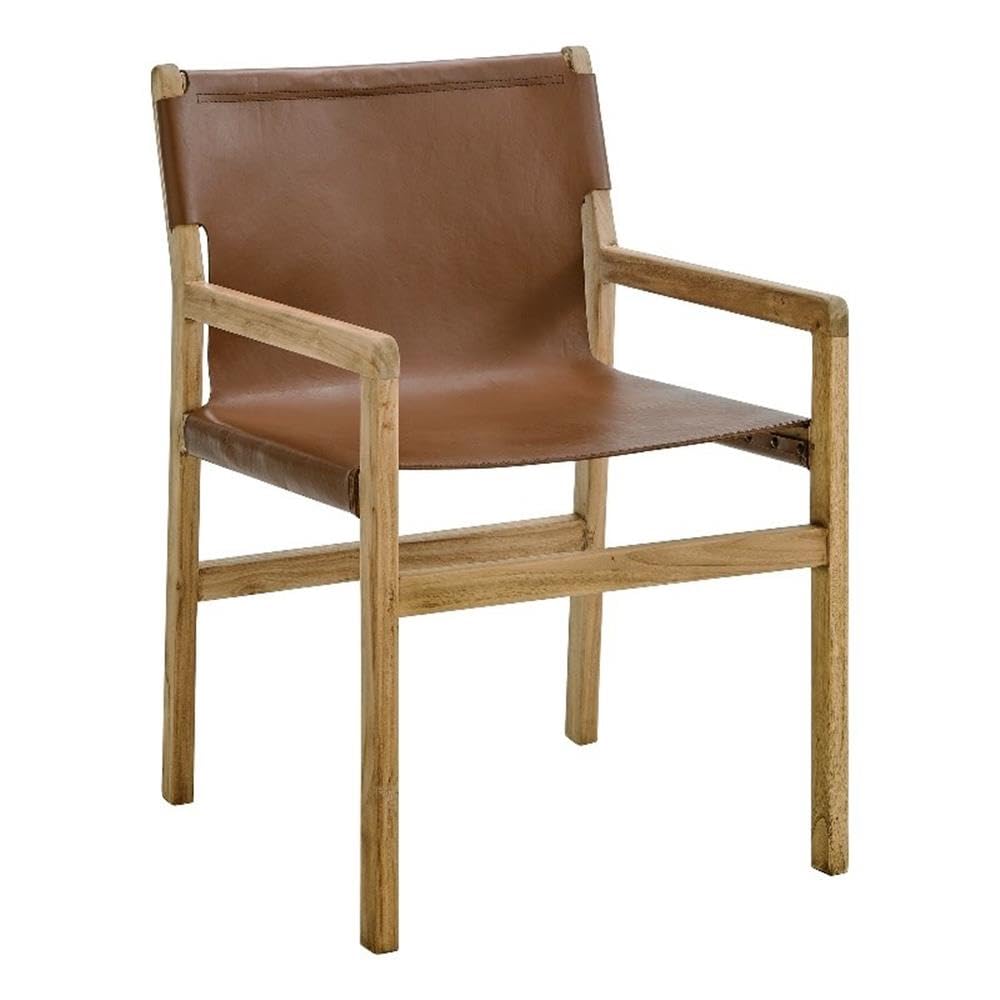 Modway Sonora Leather Chair in Nutmeg Brown – Mid Century Modern Accent Chair, Leather Dining Room with Teak Wood Frame for Living Room, Office, or Lounge Area