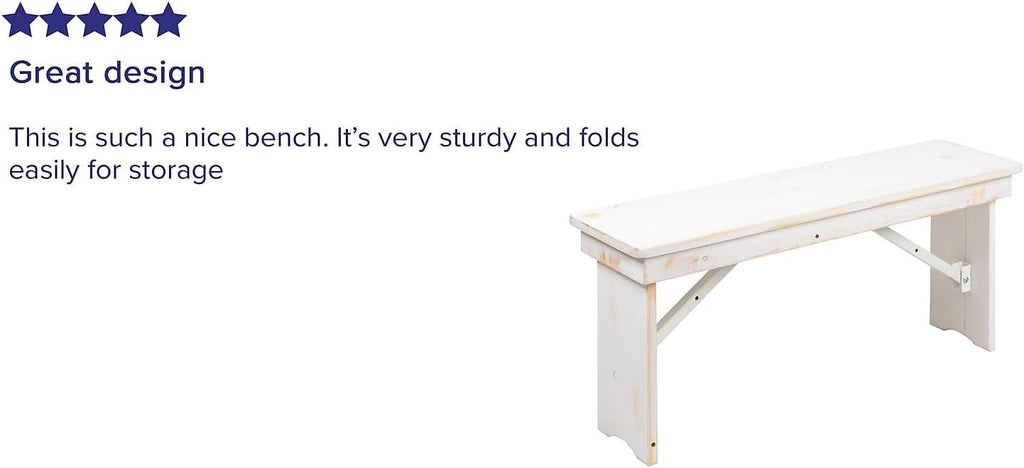 Flash Furniture HERCULES Series 40" x 12" Antique Rustic White Solid Pine Folding Farm Bench