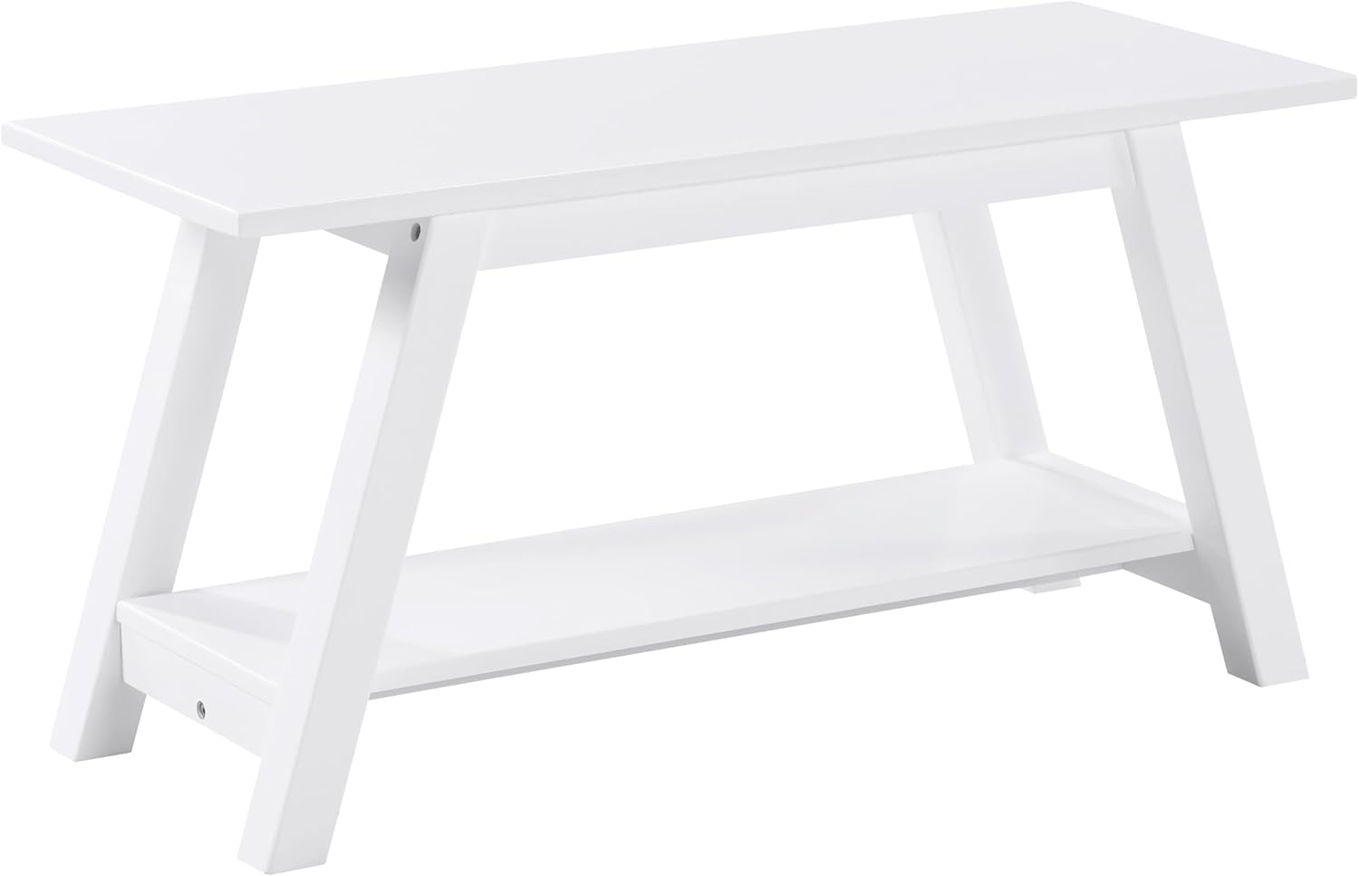 Roundhill Furniture Elyz Solid Wood Bench with Shelf, 36.10-Inch Long, White