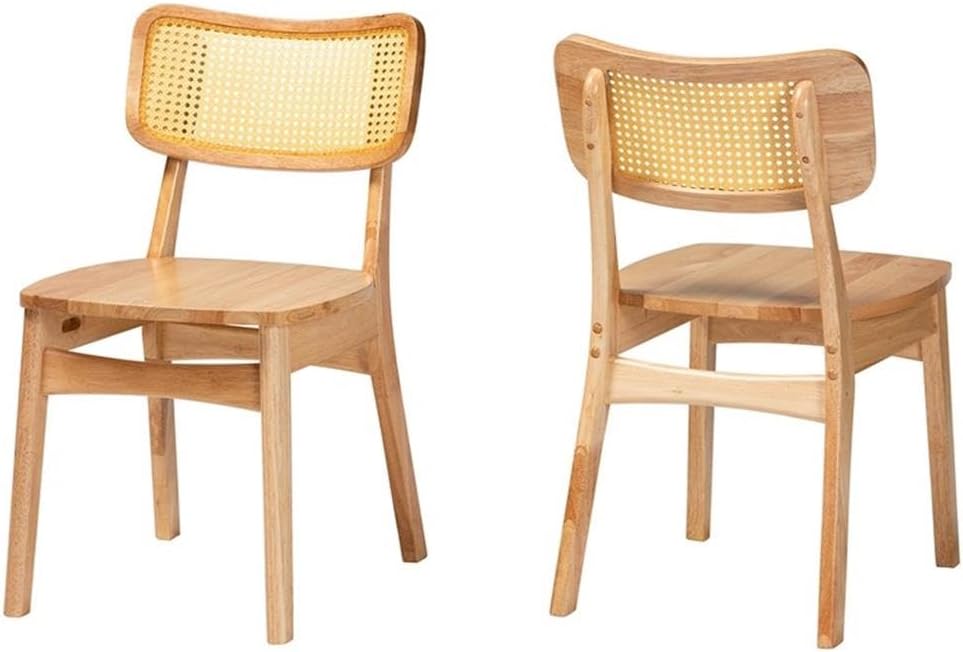 Baxton Studio Tadeo 17.7" Wood and Rattan Dining Chair in Oak Brown (Set of 2)
