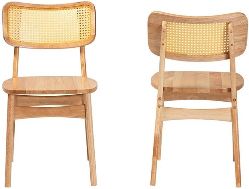 Baxton Studio Tadeo 17.7" Wood and Rattan Dining Chair in Oak Brown (Set of 2)