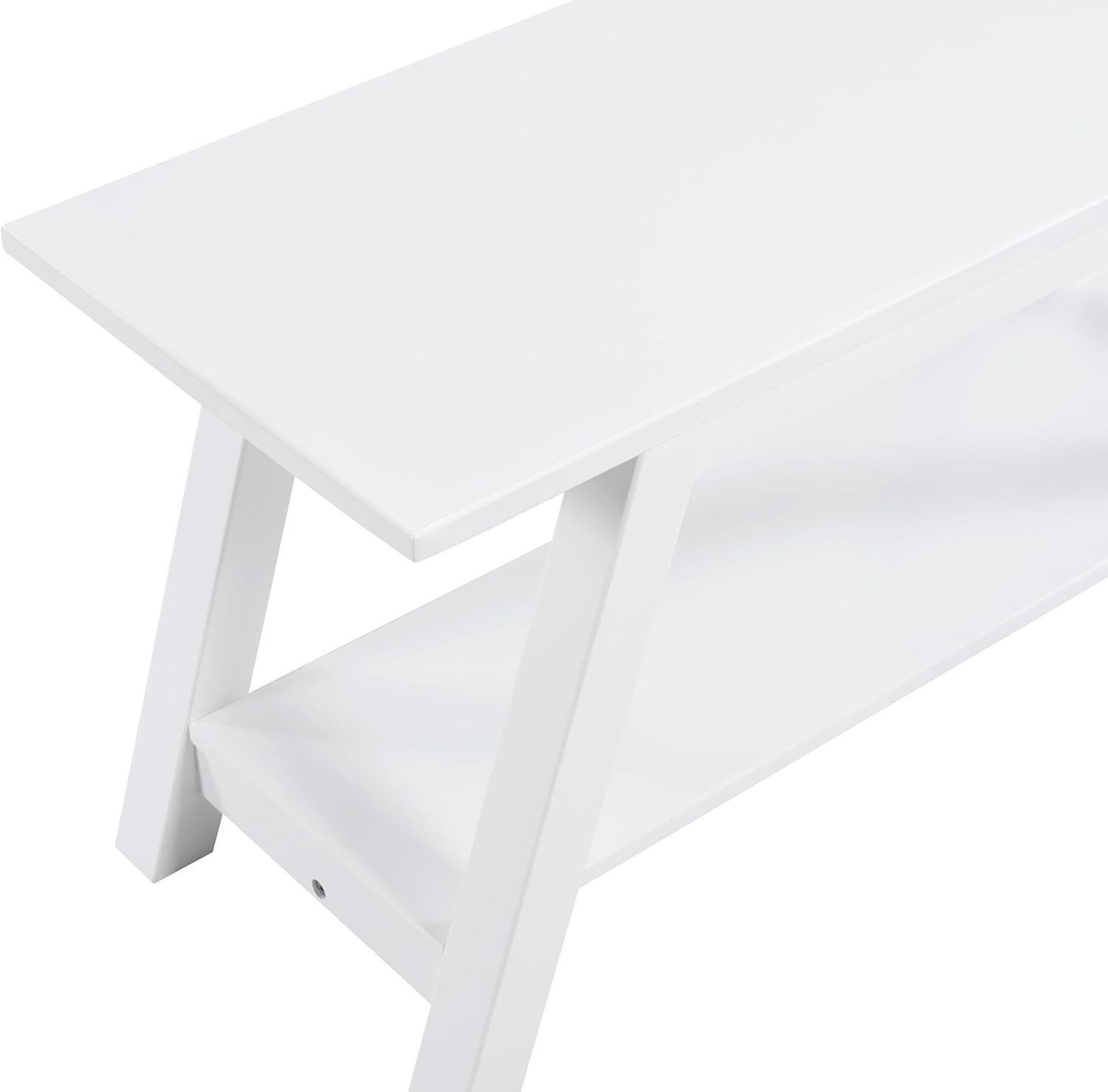 Roundhill Furniture Elyz Solid Wood Bench with Shelf, 36.10-Inch Long, White