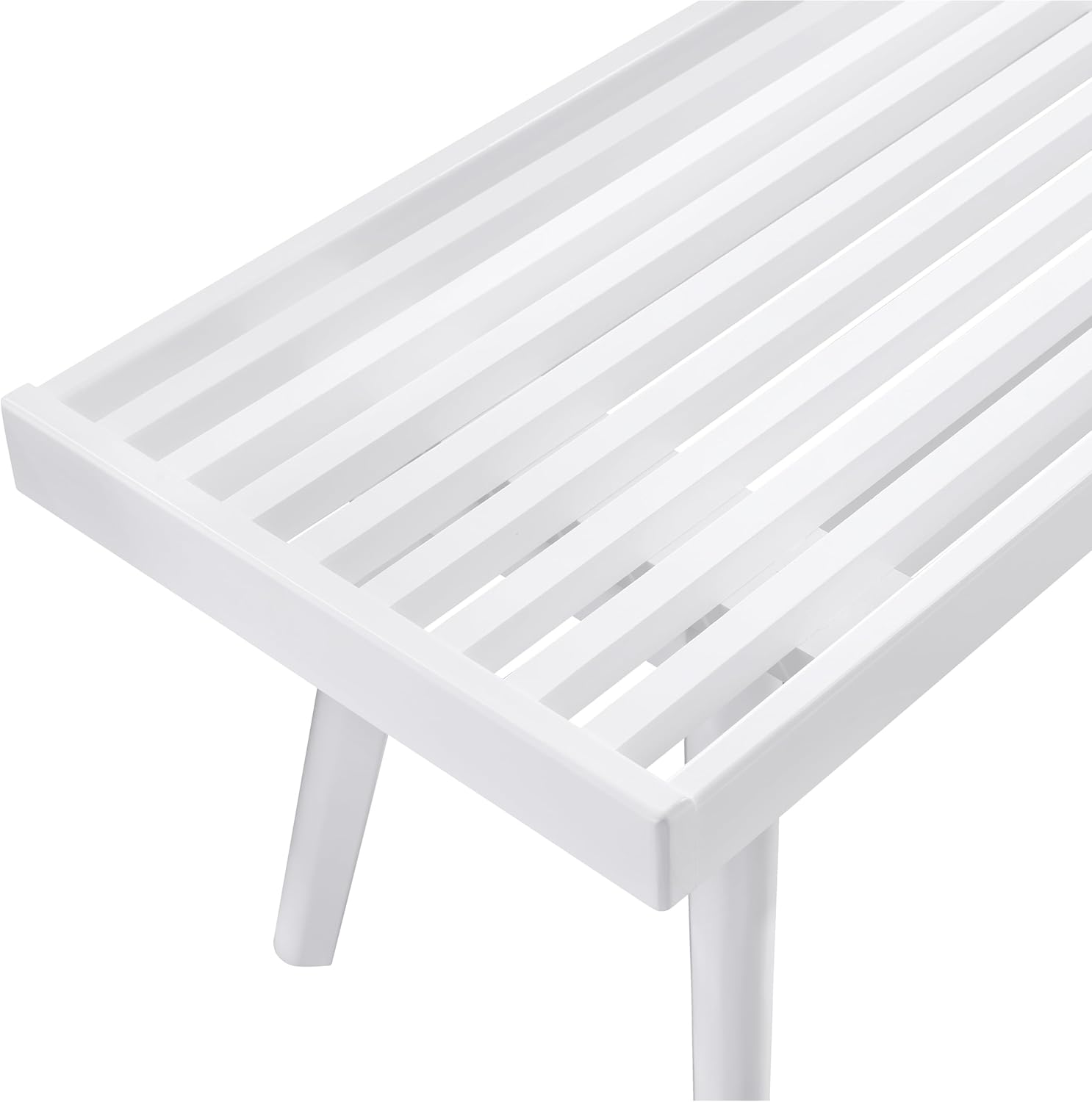 Roundhill Furniture Larwich Solid Wood Slatted Bench, 56.30-Inch Long, White