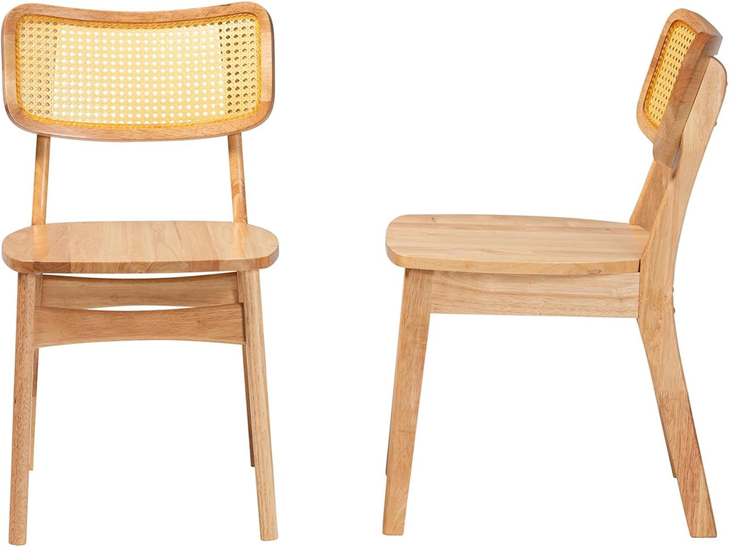Baxton Studio Tadeo Mid-Century Modern Oak Brown Finished Wood and Rattan 2-Piece Dining Chair Set
