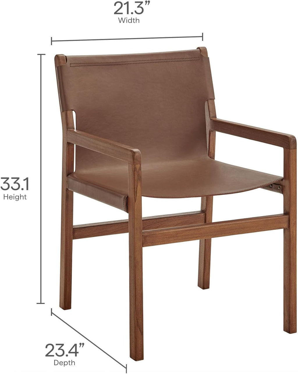 Modway Sonora Leather Chair in Nutmeg Brown – Mid Century Modern Accent Chair, Leather Dining Room with Teak Wood Frame for Living Room, Office, or Lounge Area