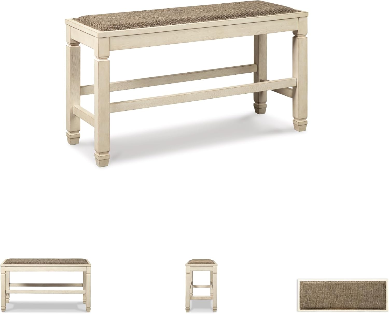 Signature Design by Ashley Bolanburg Double Upholstered Bench, Counter Height, Whitewash