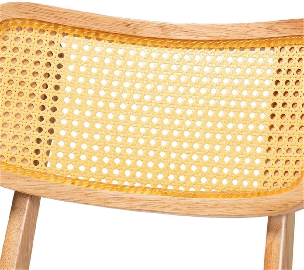 Baxton Studio Tadeo 17.7" Wood and Rattan Dining Chair in Oak Brown (Set of 2)