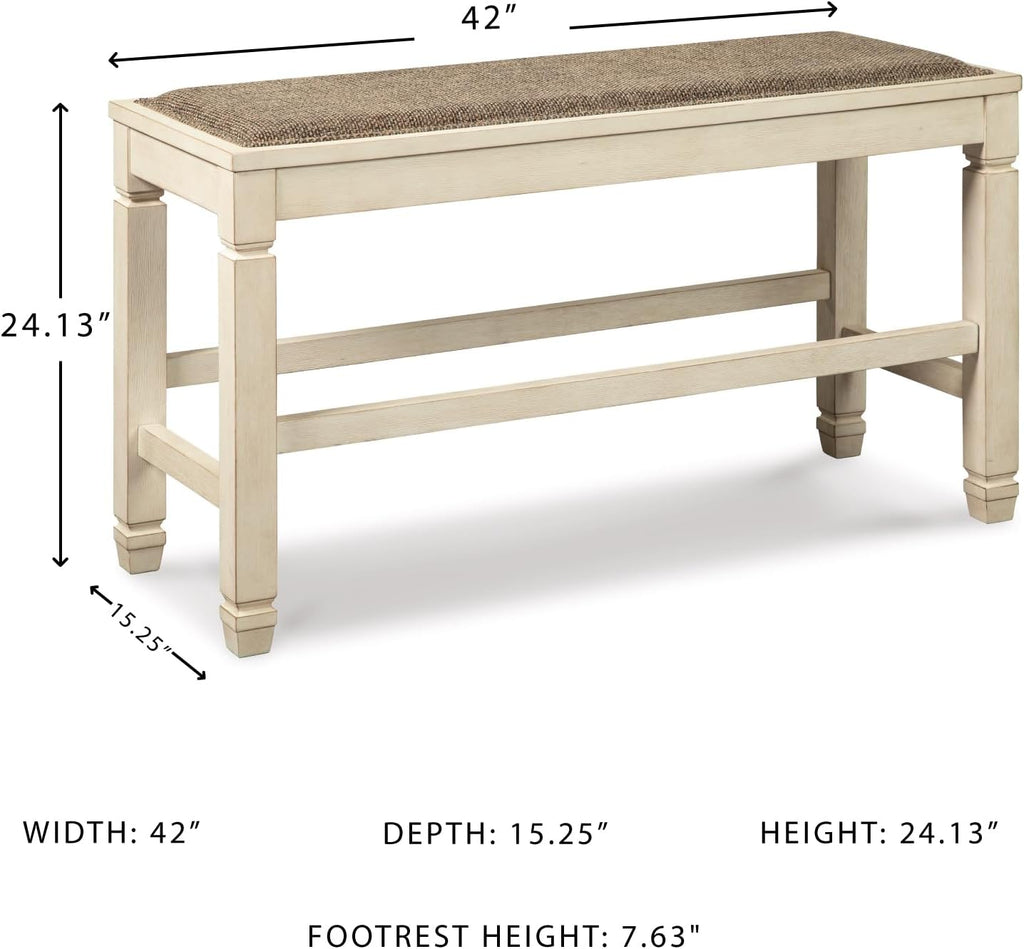 Signature Design by Ashley Bolanburg Double Upholstered Bench, Counter Height, Whitewash