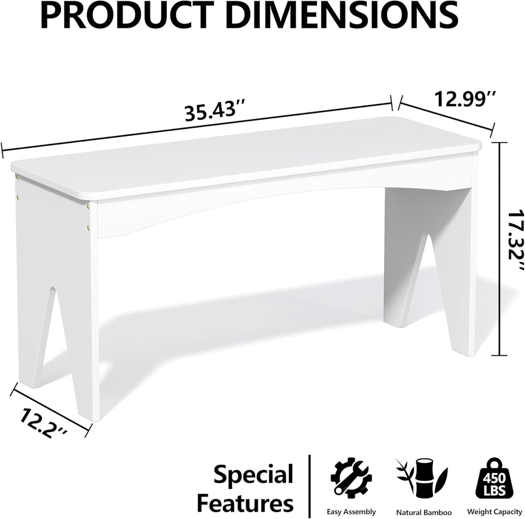 APRTAT Bamboo 35.4" Dining Room Bench, Modern Farmhouse Kitchen Table Bench, Long Indoor Bench Seat for Entryway, Living Room, Bedroom, Hallway - White