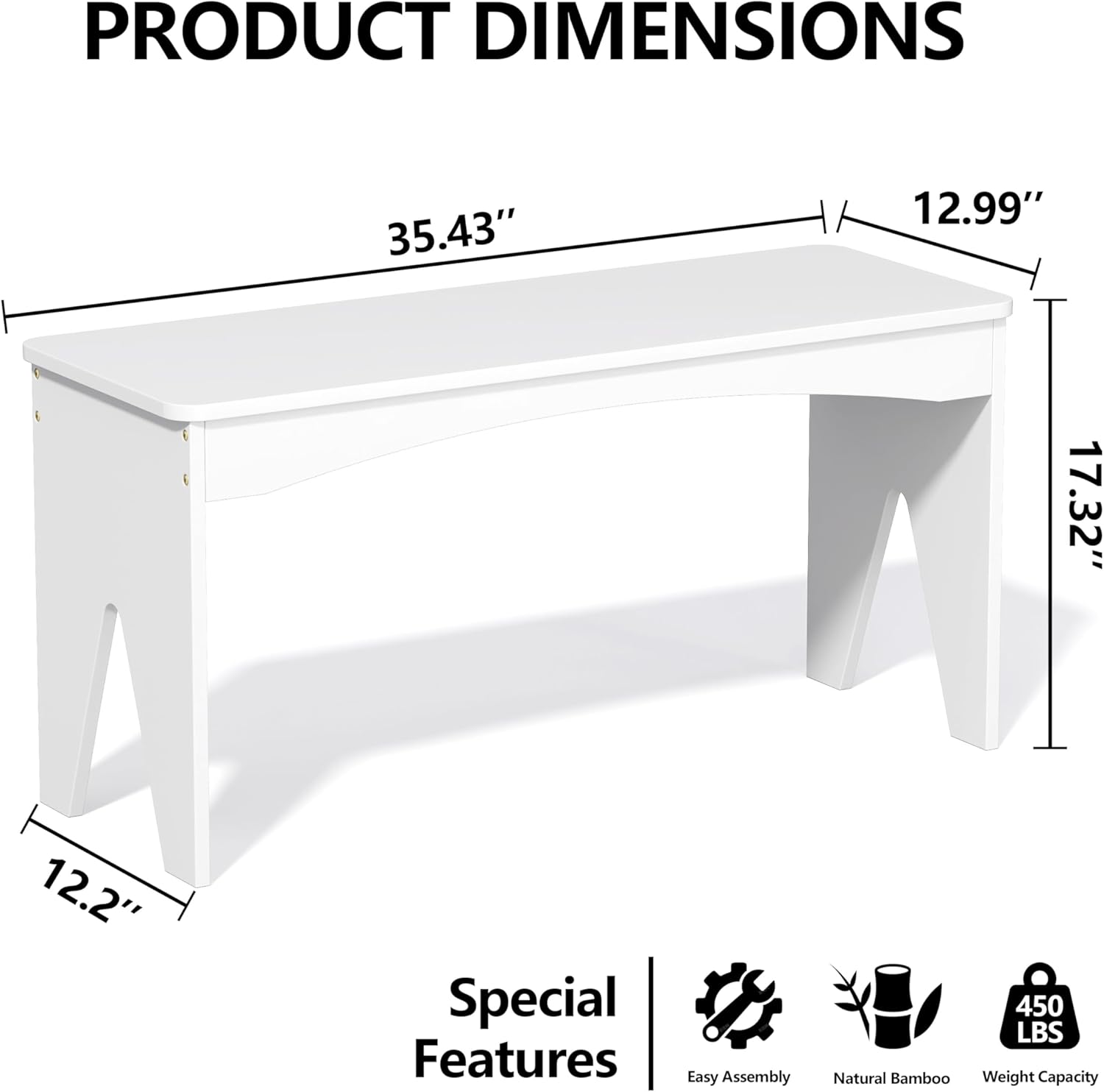 APRTAT Bamboo 35.4" Dining Room Bench, Modern Farmhouse Kitchen Table Bench, Long Indoor Bench Seat for Entryway, Living Room, Bedroom, Hallway - White