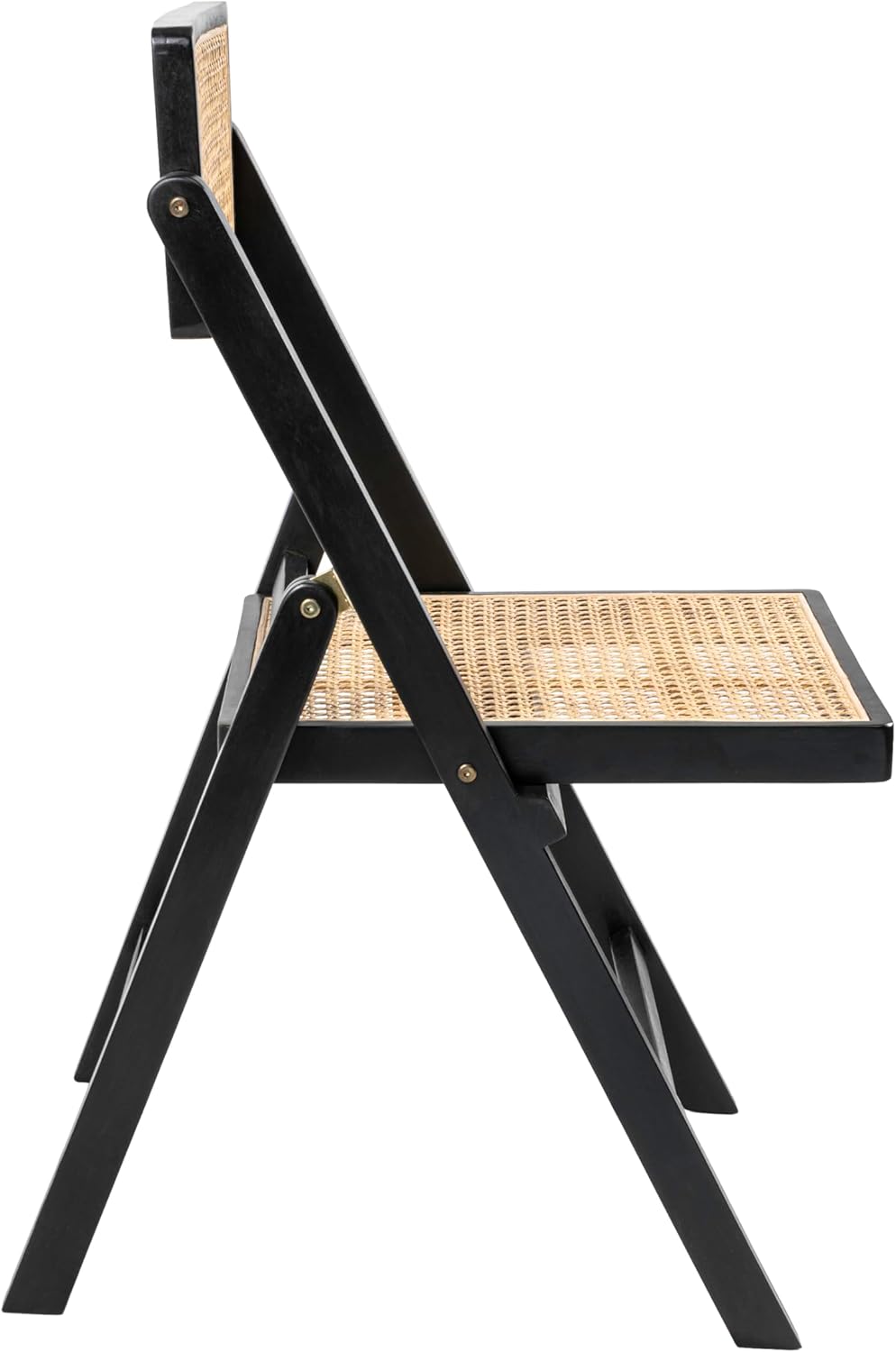 JONATHAN Y Mid-Century Vintage Wood Rattan Folding Chair, Foldable Dining Accent Seat for Living Room, Set of 2, Black (FLD1000C-SET2)