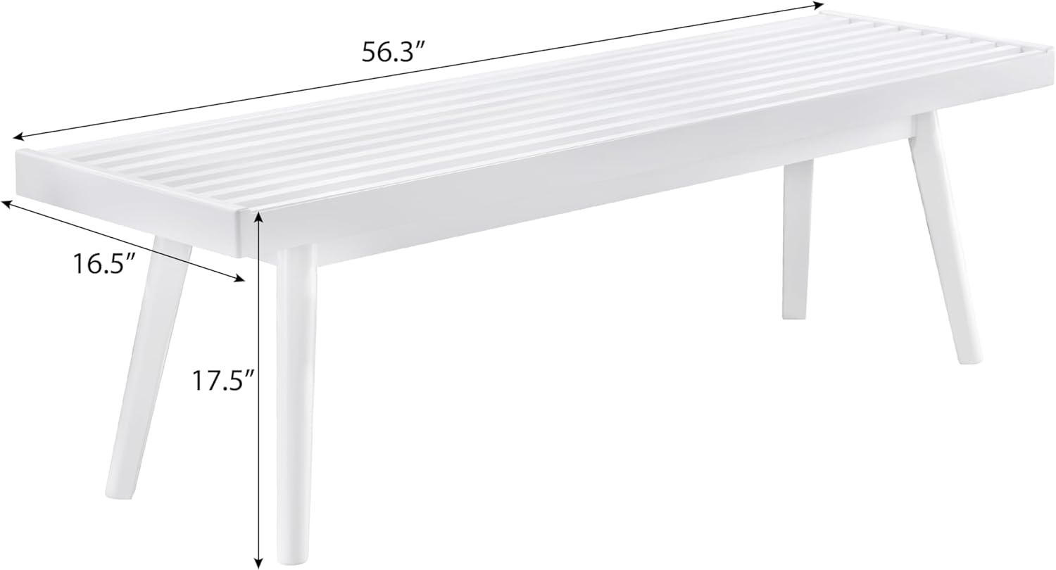 Roundhill Furniture Larwich Solid Wood Slatted Bench, 56.30-Inch Long, White