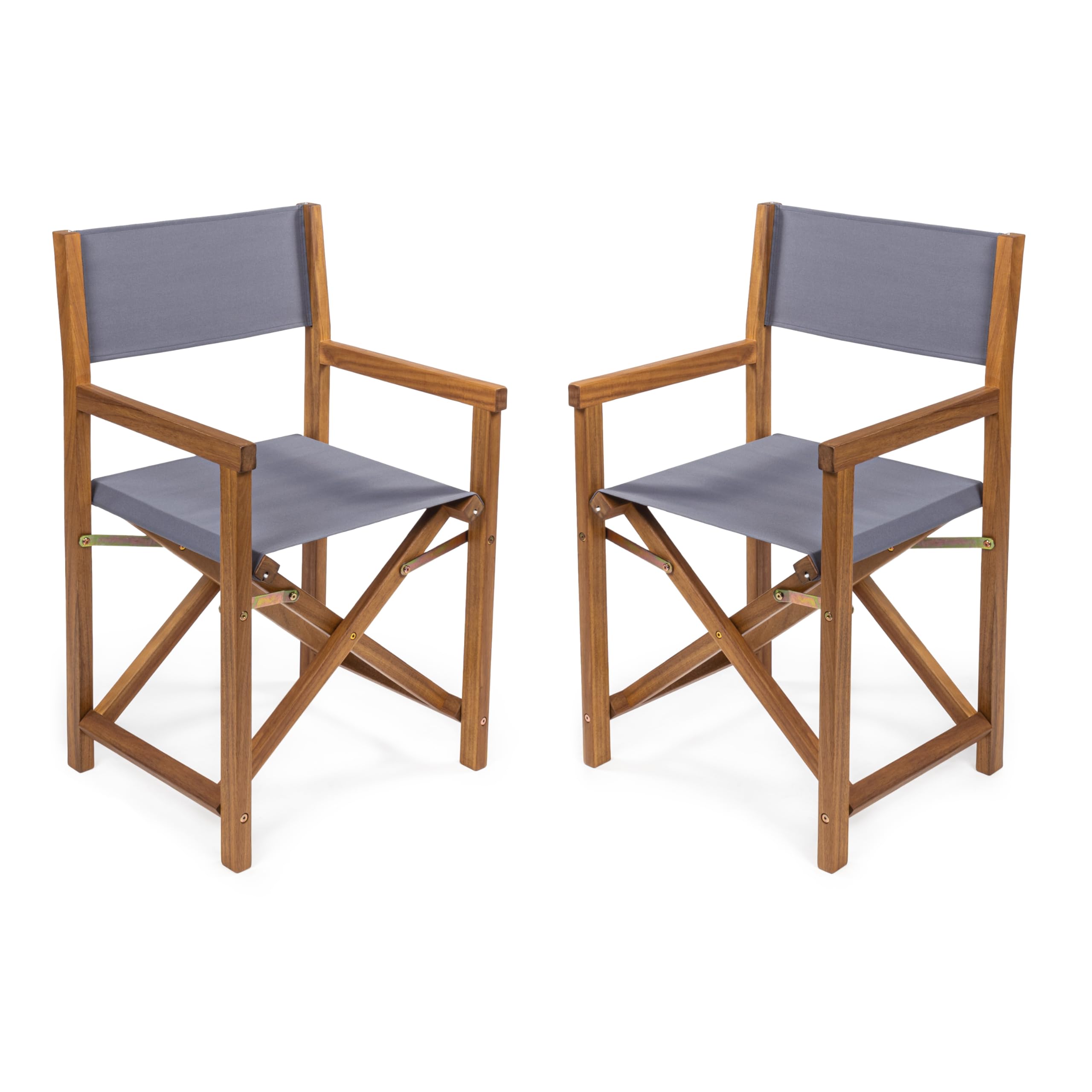 JONATHAN Y DRC1001B-SET2 Cukor Classic Vintage Outdoor Acacia Wood Folding Director Chair with Canvas Seat Mid-Century, Modern, Traditional, Classic, Coastal, White/Black Stripe/Teak Brown (Set of 2)