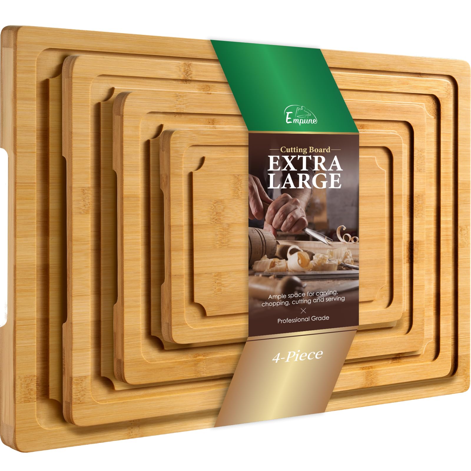 Extra Large Cutting Board, 17.6" Bamboo Cutting Boards for Kitchen with Juice Groove and Handles Kitchen Chopping Board for Meat Cheese board Heavy Duty Serving Tray, XL, Empune