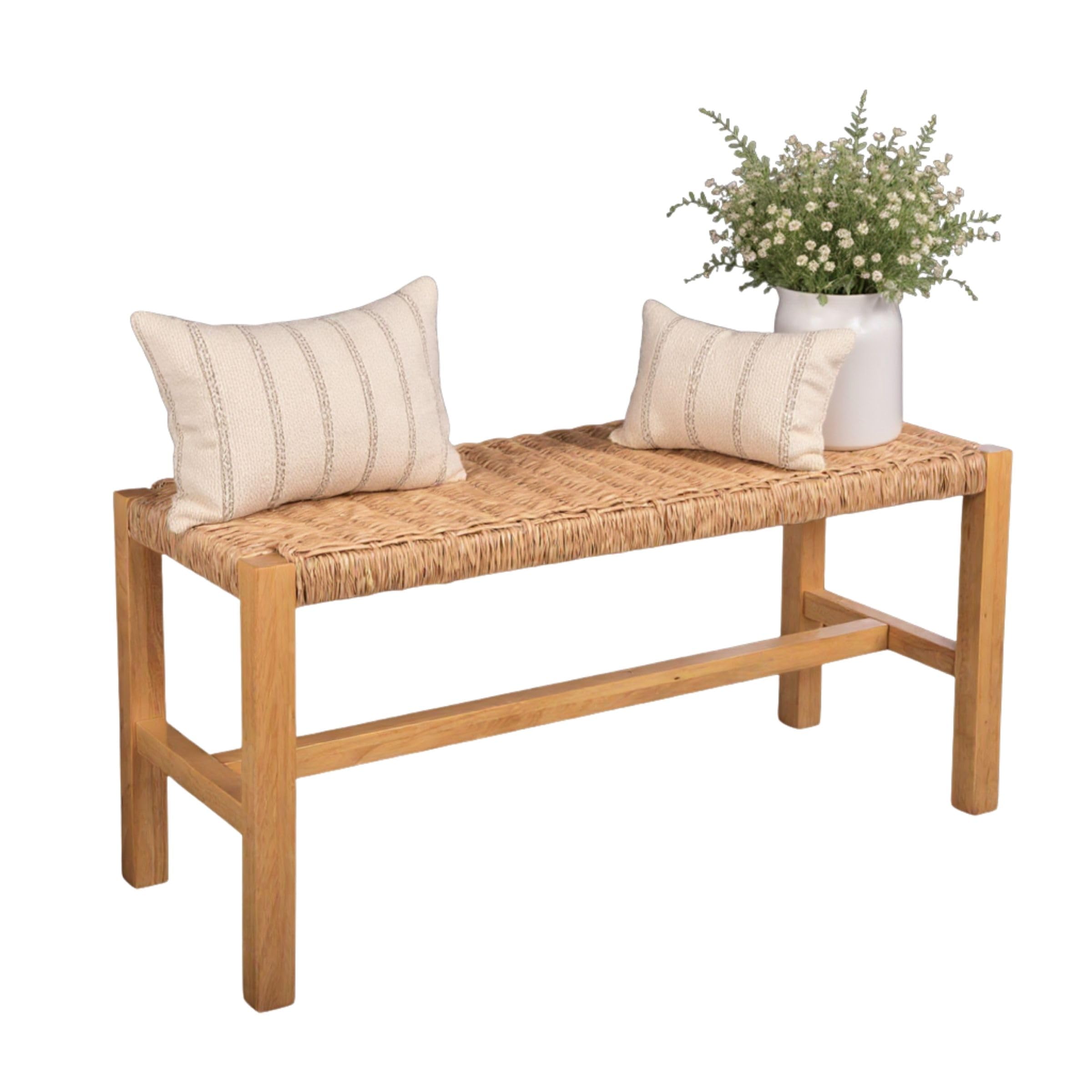 Alaterre Furniture Newport 40 Inch Solid Wood Entryway Bench - Modern Farmhouse Indoor Decorative Bench with Handcrafted Woven Rope Seat - Furniture for Entryway, Dining Room, or Kitchen (White)
