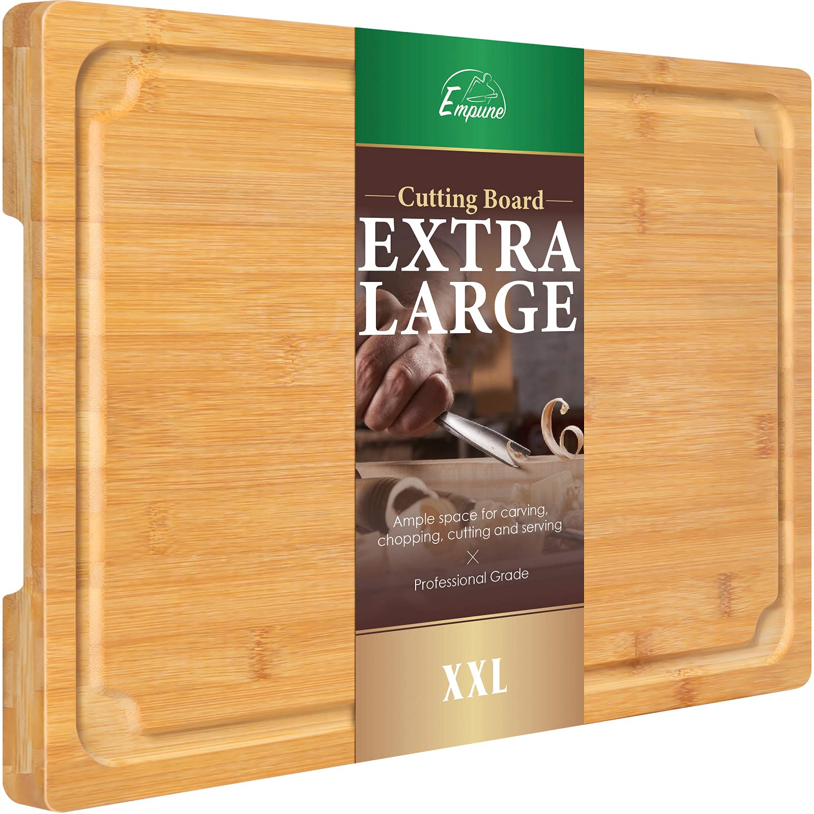 Extra Large Cutting Board, 17.6" Bamboo Cutting Boards for Kitchen with Juice Groove and Handles Kitchen Chopping Board for Meat Cheese board Heavy Duty Serving Tray, XL, Empune