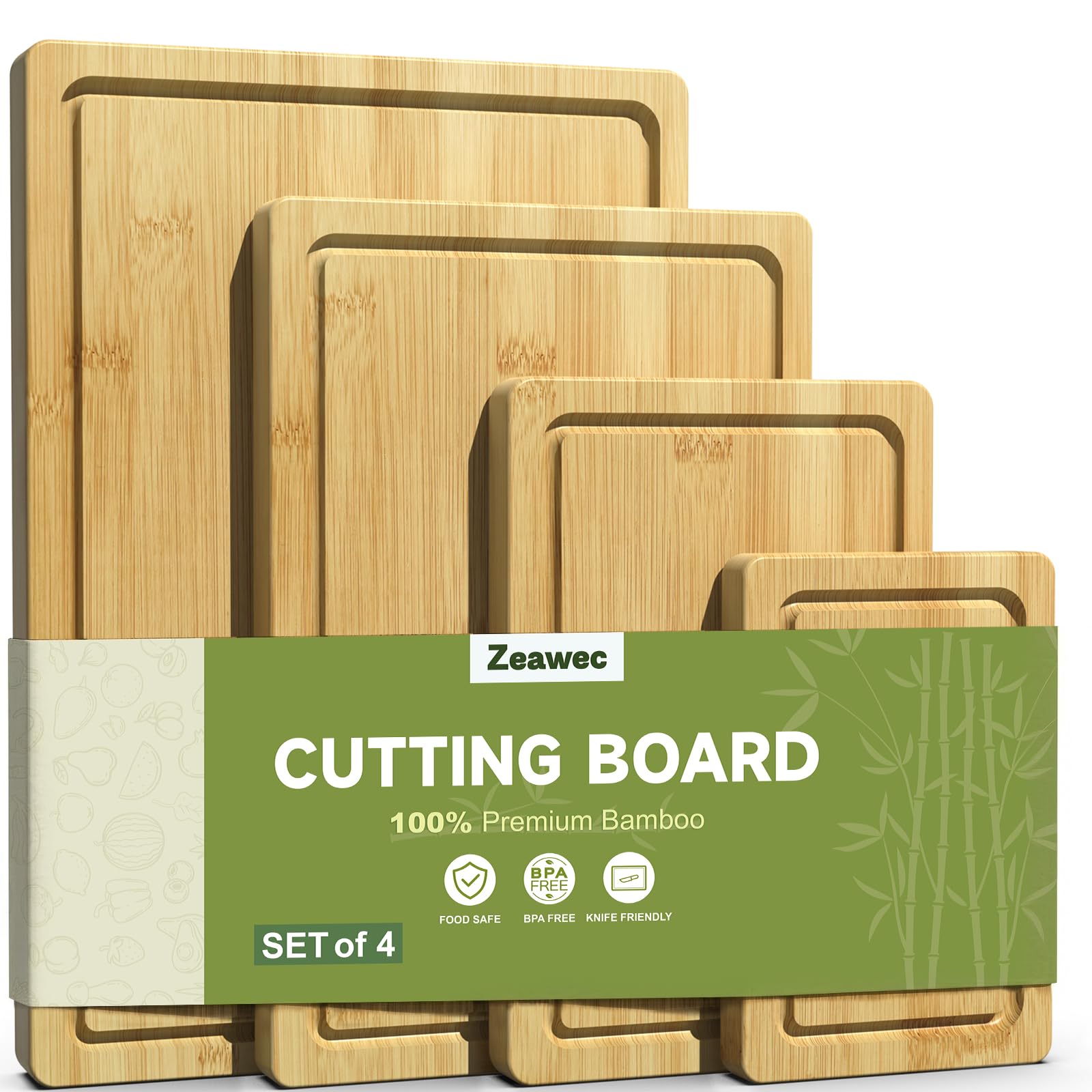 3-Piece Set Bamboo Cutting Board for Kitchen - Crack-Resistant Wood Chopping Boards with Deep Juice Grooves, Pre-Oiled Butcher Block for Meat, Vegetables & Cheese, Carbonized