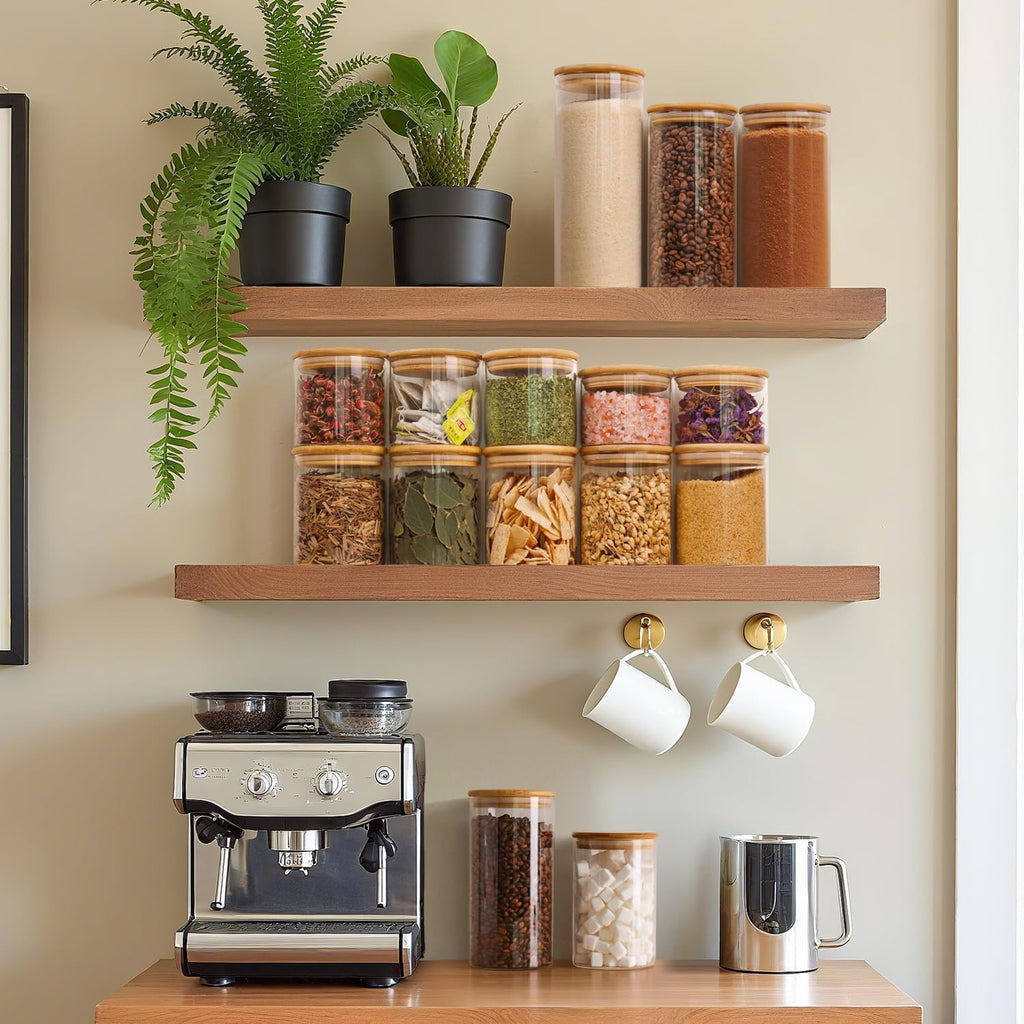 ComSaf Glass Food Storage Jars Set of 6, Tall Glass Storage Containers with Lids, Spaghetti Jar, Canisters Set for the kitchen, Pasta, Flour, Nuts, Oat, Coffee and Sugar Container, Pantry Organization