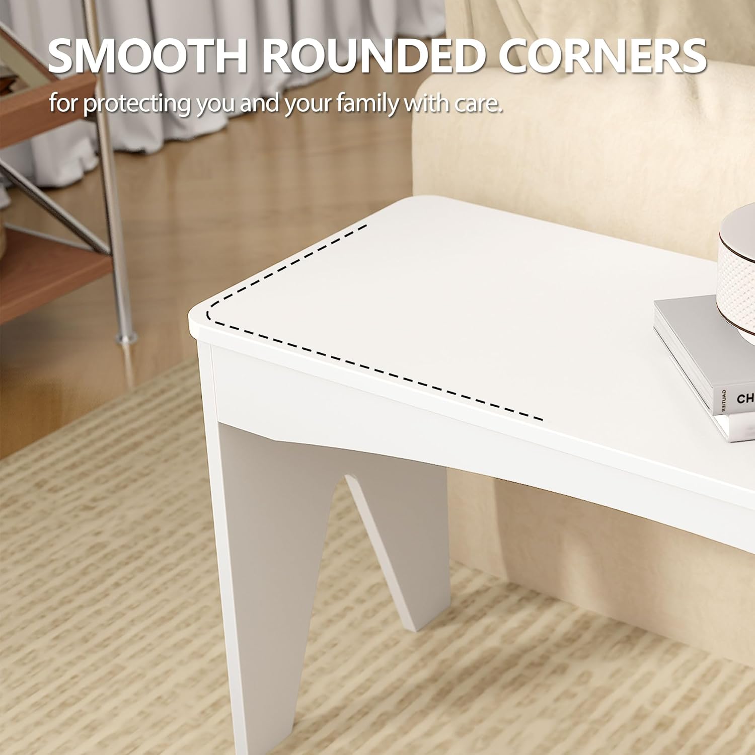 APRTAT Bamboo 35.4" Dining Room Bench, Modern Farmhouse Kitchen Table Bench, Long Indoor Bench Seat for Entryway, Living Room, Bedroom, Hallway - White