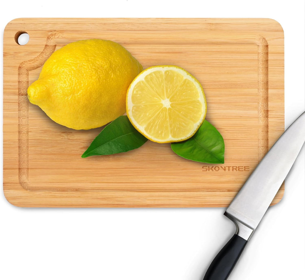 Small Bamboo Cutting Boards for Kitchen, Cutting Board with Handle, Juice Groove for Fruits Chopping, Mini Lightweight 9"L x 6"W