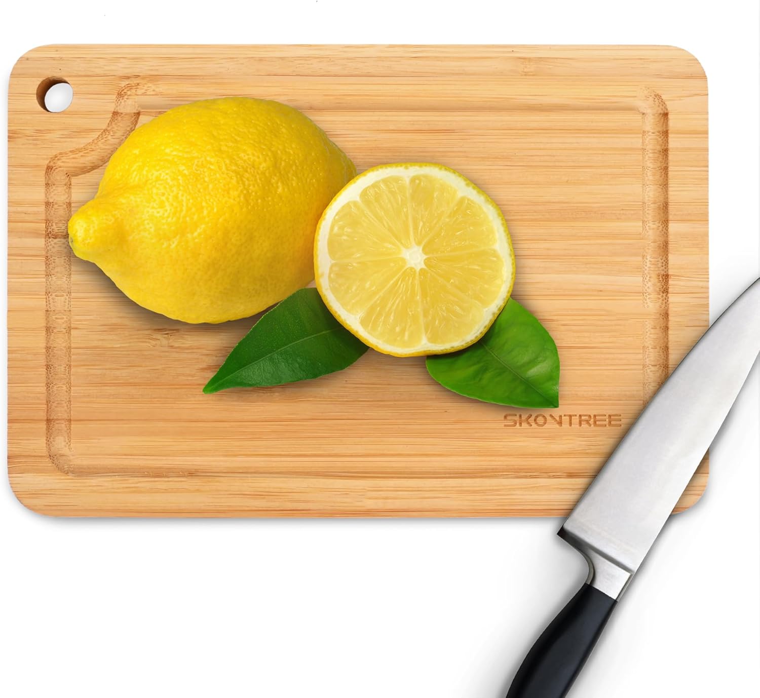 Small Bamboo Cutting Boards for Kitchen, Cutting Board with Handle, Juice Groove for Fruits Chopping, Mini Lightweight 9"L x 6"W