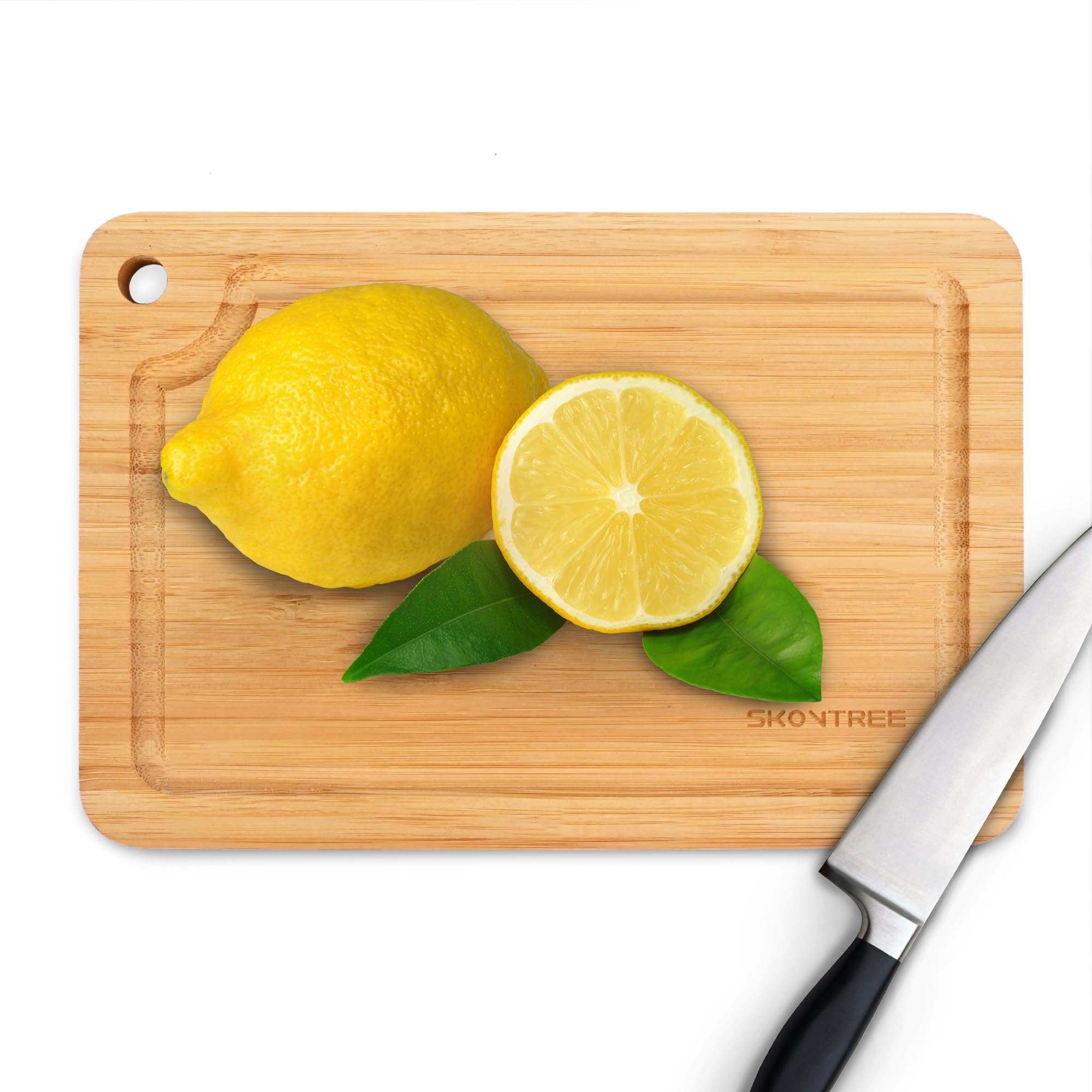 Small Bamboo Cutting Boards for Kitchen, Cutting Board with Handle, Juice Groove for Fruits Chopping, Mini Lightweight 9"L x 6"W