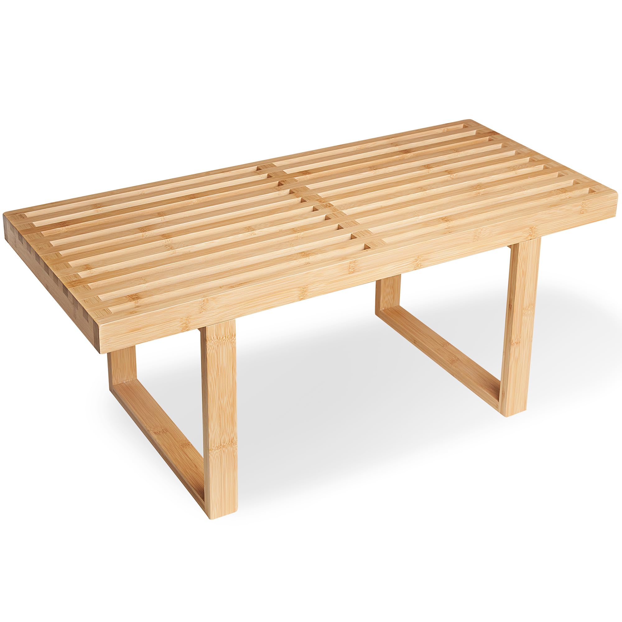 SWEVEN Bamboo Natural 36 inch Wooden Bench, Small Wood Benches for Entryway, Living & Dining Room, Kitchen, Bedroom, Bathroom, Hallway, Front Door Indoor & Outdoor Patio Use, Mid Century Modern Decor