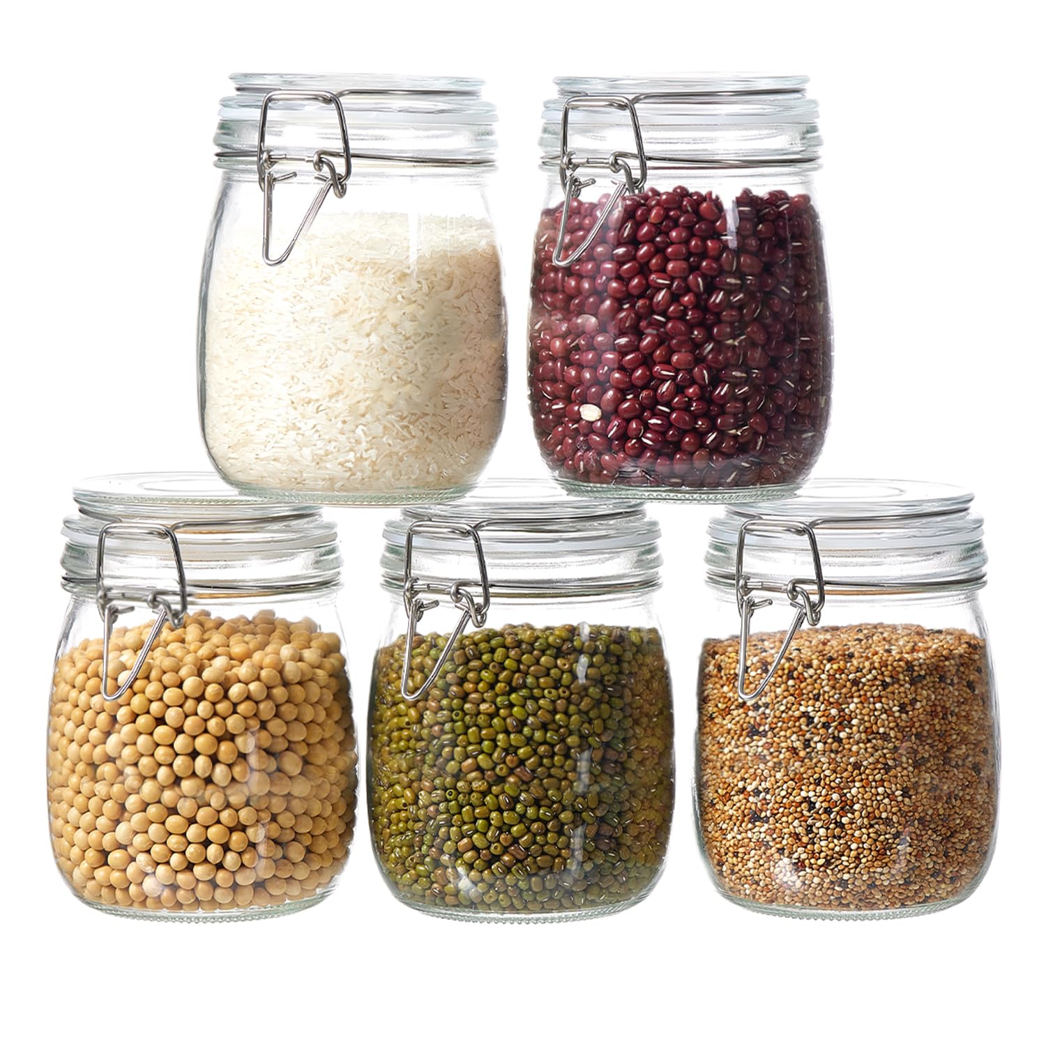 6 Pack 17oz Food Storage Jars with Airtight Lids, Preserving Seal Wire Clip Fastening Glass Containers, Canisters for Kitchen Organization, Flour, Cereal, Pasta, Sugar, Beans, Pickling Jars (17 Oz*6)