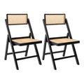 JONATHAN Y Mid-Century Vintage Wood Rattan Folding Chair, Foldable Dining Accent Seat for Living Room, Set of 2, Black (FLD1000C-SET2)