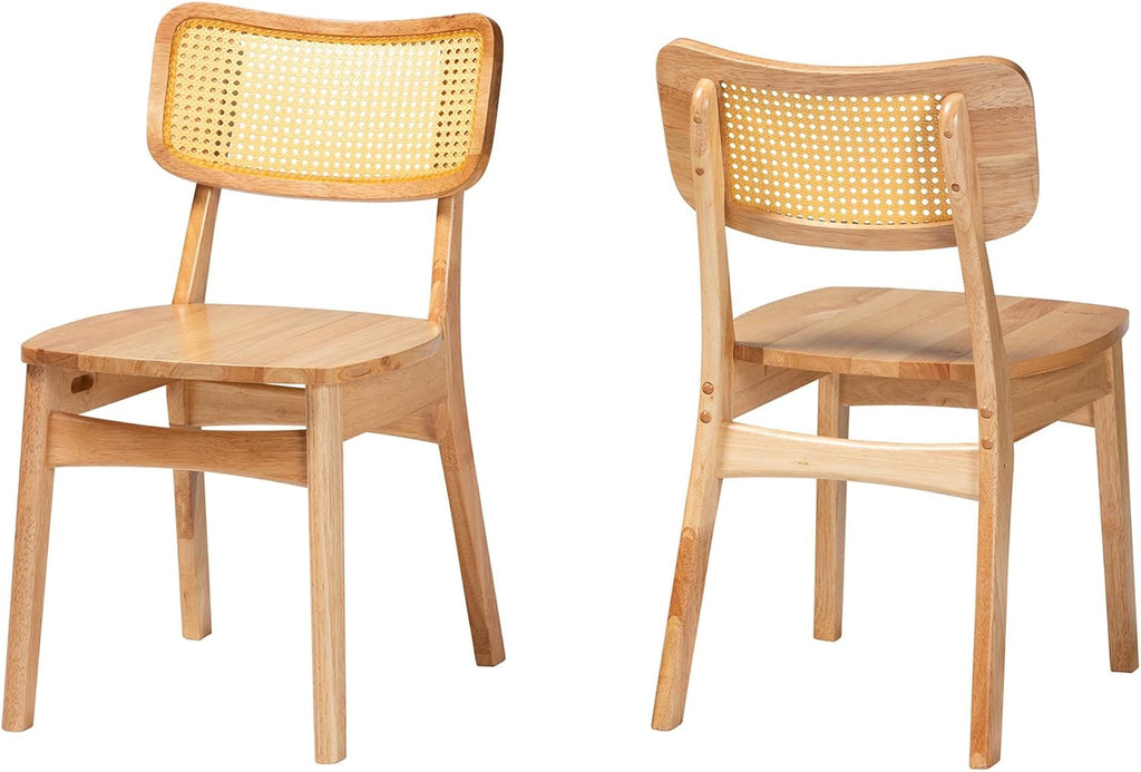 Baxton Studio Tadeo Mid-Century Modern Oak Brown Finished Wood and Rattan 2-Piece Dining Chair Set