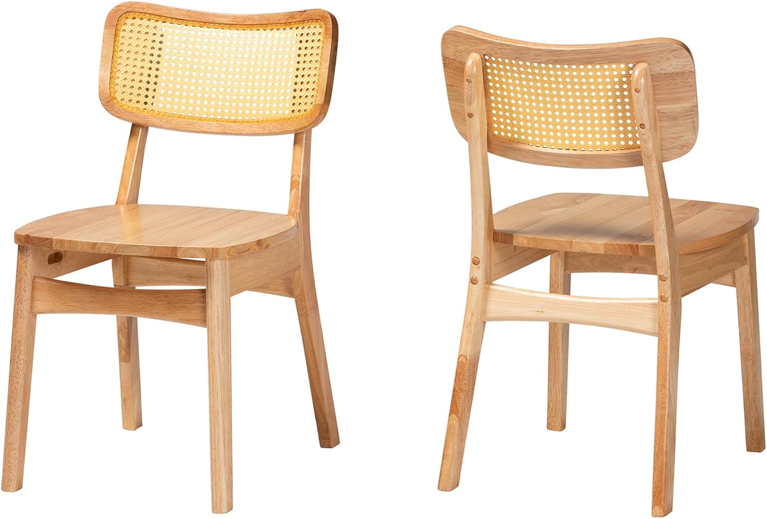 Baxton Studio Tadeo Mid-Century Modern Oak Brown Finished Wood and Rattan 2-Piece Dining Chair Set