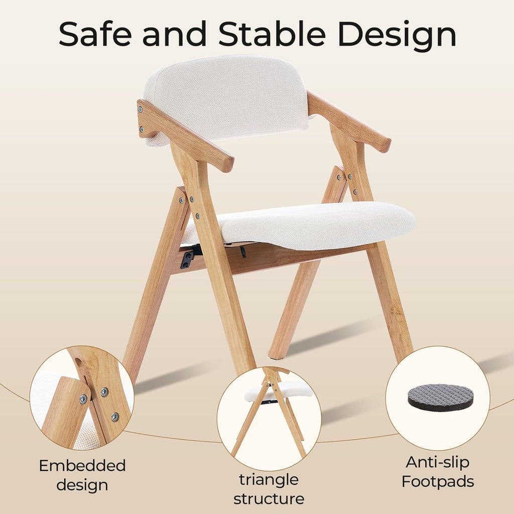 Folding Chairs with Padded Seats,Wooden Stackable Dining Chair,Easy to Store Foldable Dining Chairs for Kitchen, Living Room, Wedding Party Picnic (White)