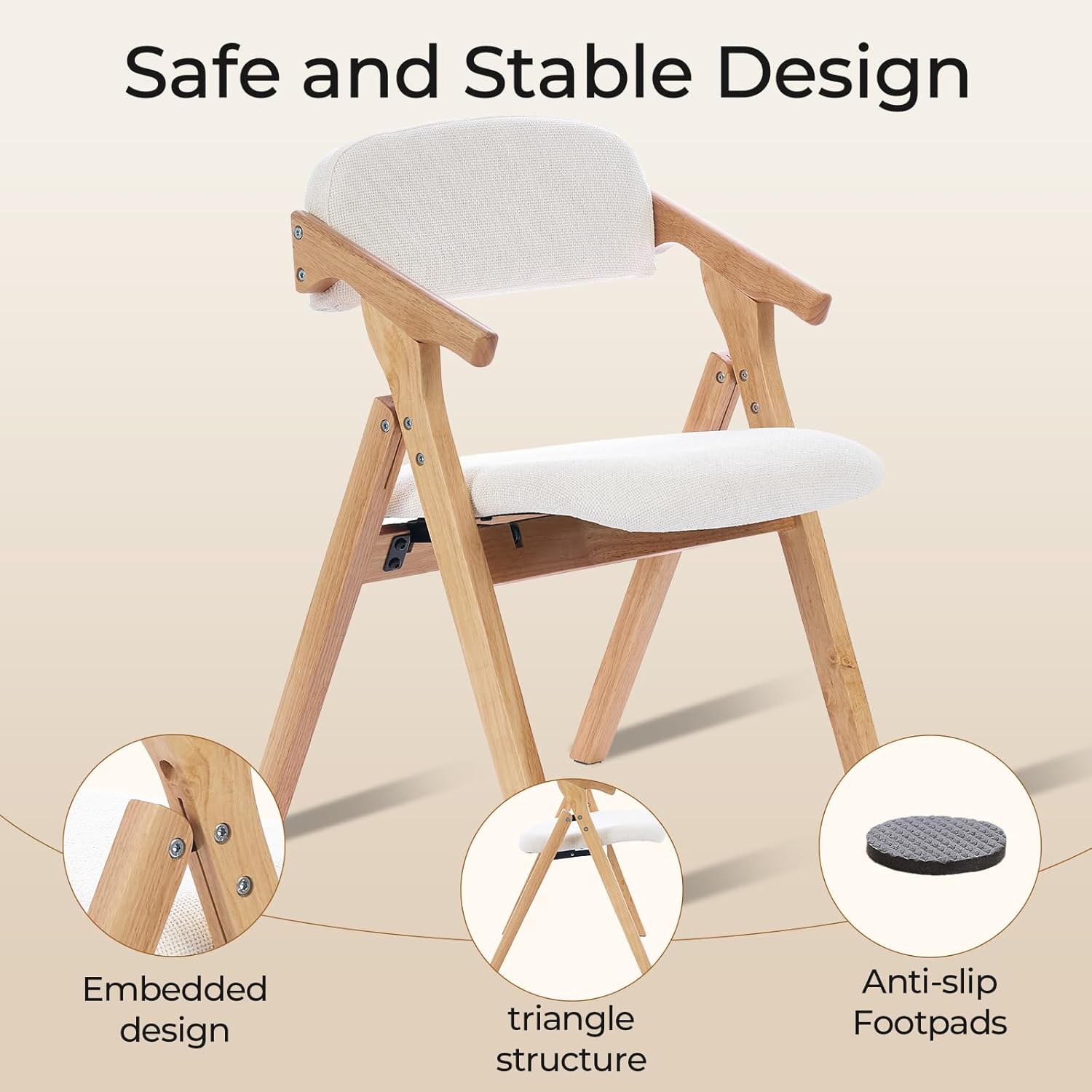 Folding Chairs with Padded Seats,Wooden Stackable Dining Chair,Easy to Store Foldable Dining Chairs for Kitchen, Living Room, Wedding Party Picnic (White)