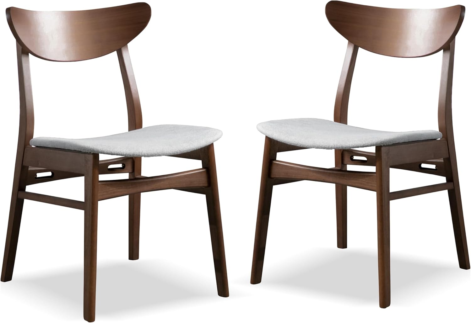 Furniture of America Beck Mid-Century Modern Dining Chairs Set of 2, Solid Wood with Curved Backrest and Angled Legs, Boucle Fabric Padded Seat for Dinner Room, Kitchen, or Living Space, Walnut Brown
