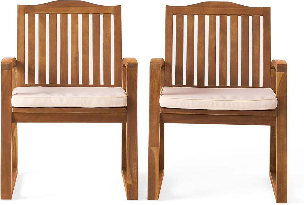 Christopher Knight Home Della Acacia Wood Outdor Dining Chairs, 2-Pcs Set, Teak Finish With Rustic Metal
