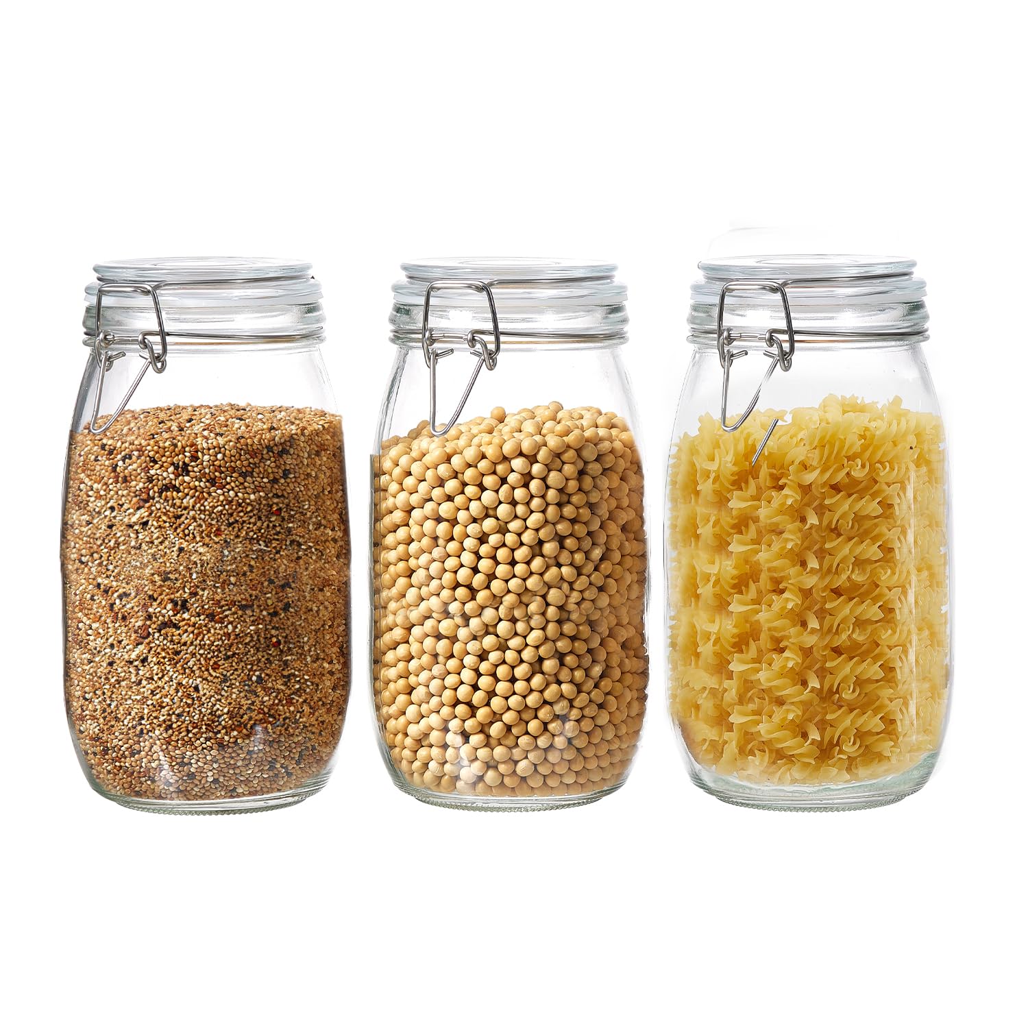 6 Pack 17oz Food Storage Jars with Airtight Lids, Preserving Seal Wire Clip Fastening Glass Containers, Canisters for Kitchen Organization, Flour, Cereal, Pasta, Sugar, Beans, Pickling Jars (17 Oz*6)