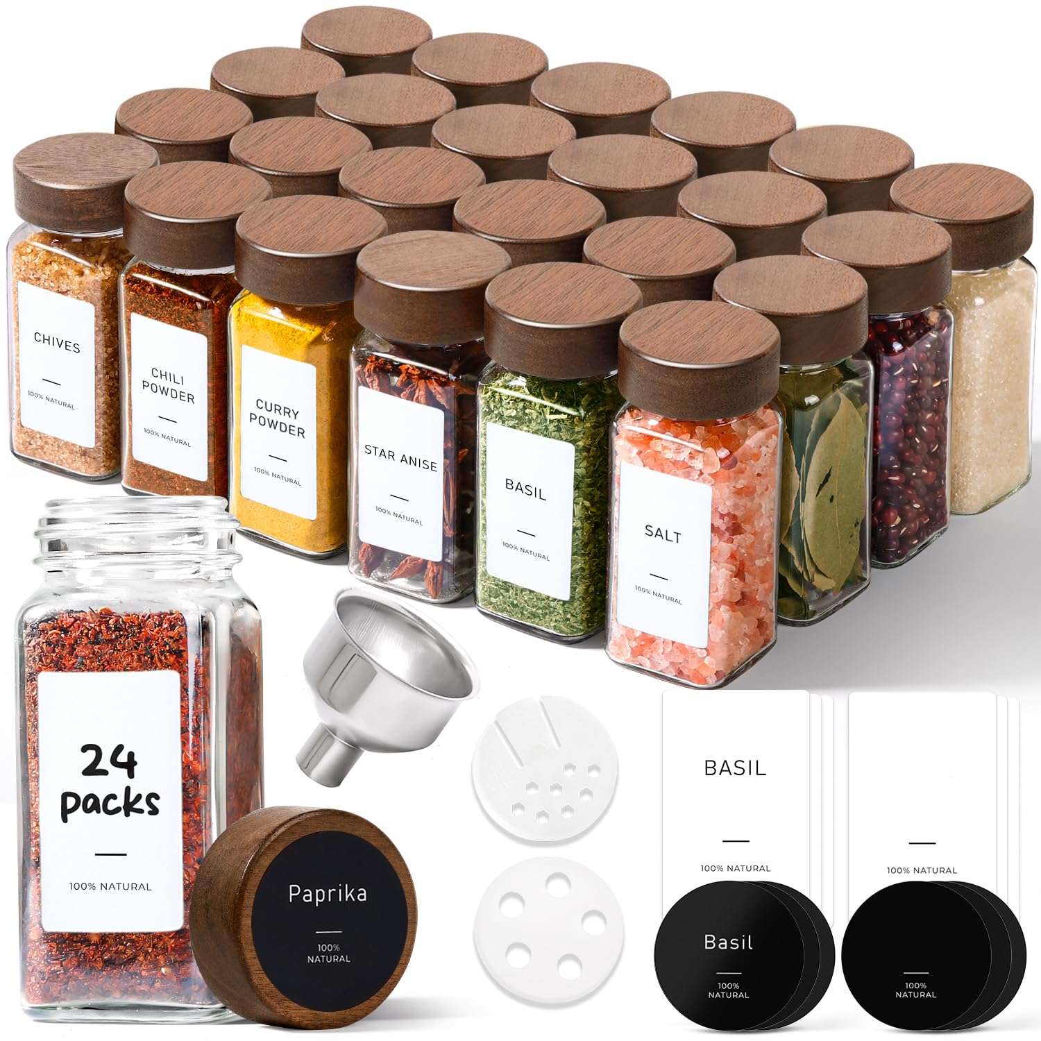ComSaf 6PCS (1.1Qt/0.5Qt) Glass Pantry Storage Container with Acacia Wood Lid, Airtight Glass Canister with Stacked Design for Orderly Organizing, Glass Jar Organizing Dry Goods in Pantry & Cabinet