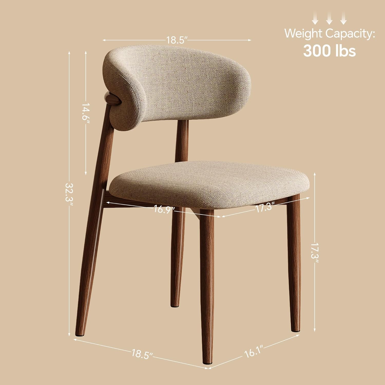 Dining Chairs Set of 2 for Kitchen Dining Table Mid Century Modern Farmhouse Upholstered Linen Dining Room Chairs with Metal Legs, Walnut Khaki