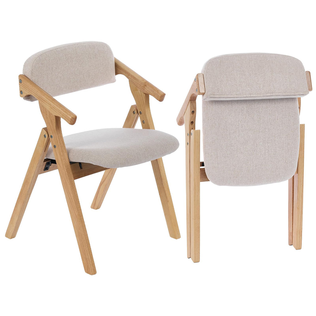 Folding Chairs with Padded Seats,Wooden Stackable Dining Chair,Easy to Store Foldable Dining Chairs for Kitchen, Living Room, Wedding Party Picnic (White)
