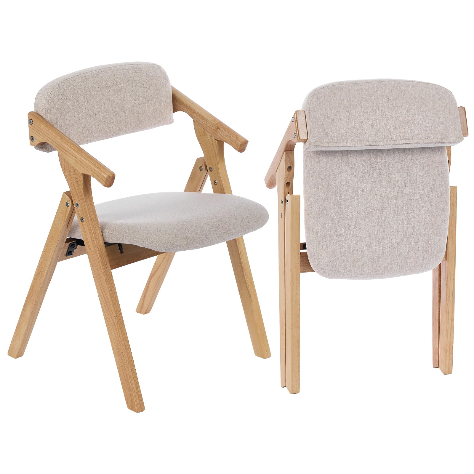 Folding Chairs with Padded Seats,Wooden Stackable Dining Chair,Easy to Store Foldable Dining Chairs for Kitchen, Living Room, Wedding Party Picnic (White)