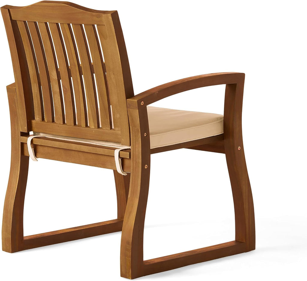 Christopher Knight Home Della Acacia Wood Outdor Dining Chairs, 2-Pcs Set, Teak Finish With Rustic Metal