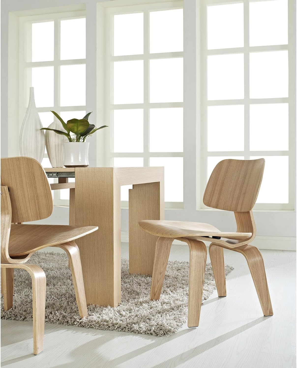 Modway Fathom Mid-Century Modern Molded Plywood Kitchen and Dining Room Chair in Natural