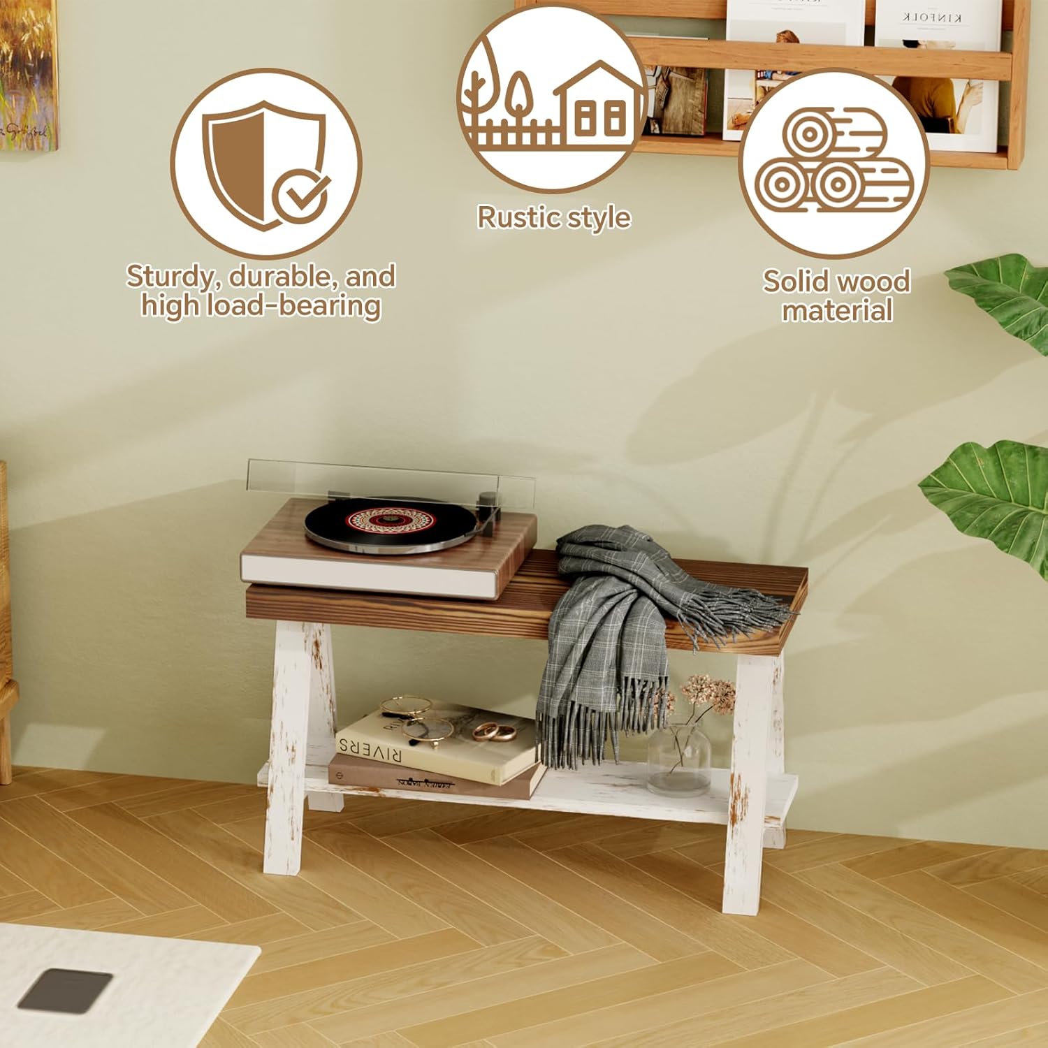 30" Farmhouse Bench, End of Bed Bench,Solid Wood Entryway Bench, Indoor Bench, Rustic Wood Bench Seat for Indoor,Entryway, Dining Room, Living Room, Hallway, end Bed and Front Door White