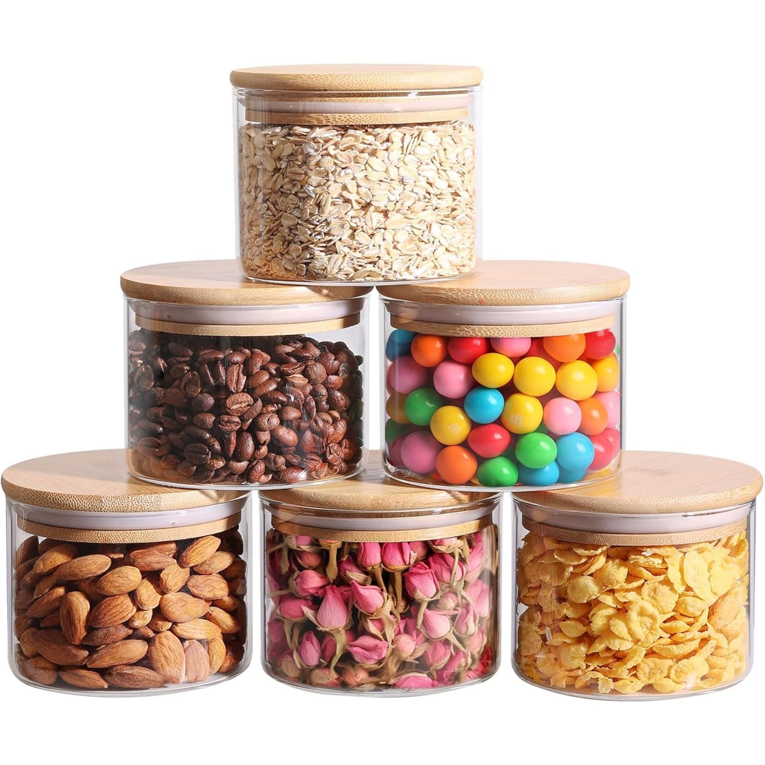 ComSaf Glass Food Storage Jars Set of 6, Tall Glass Storage Containers with Lids, Spaghetti Jar, Canisters Set for the kitchen, Pasta, Flour, Nuts, Oat, Coffee and Sugar Container, Pantry Organization