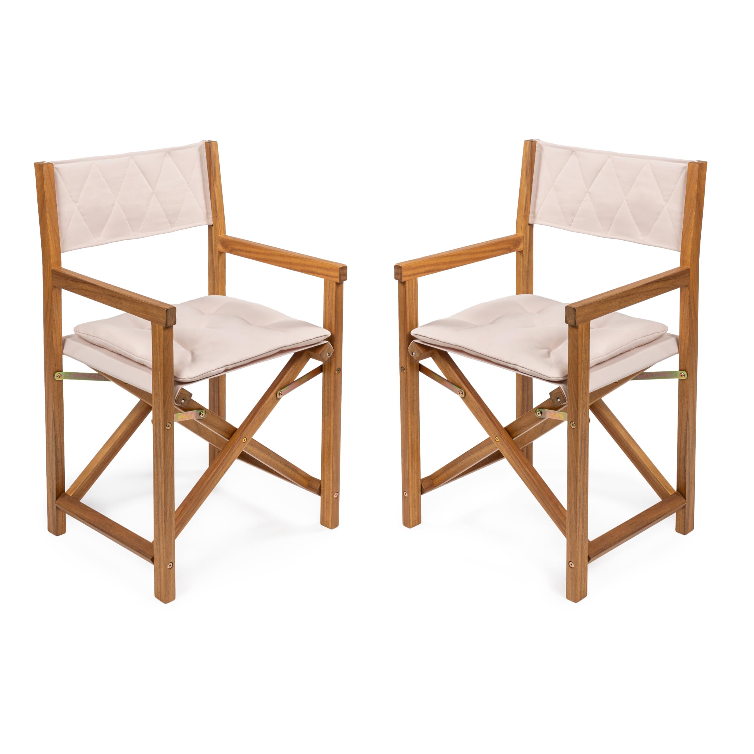 JONATHAN Y DRC1002B-SET2 Waldo Classic Mid-Century Outdoor Acacia Wood Foldable Diamond-Quilted Back Director Chair with Cushion Modern, Vintage, Bohemian, Coastal, Orange/Teak Brown (Set of 2)
