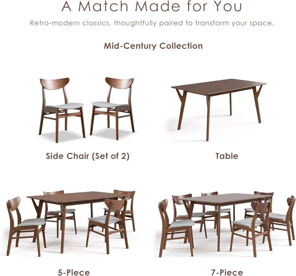 Furniture of America Beck Mid-Century Modern Dining Chairs Set of 2, Solid Wood with Curved Backrest and Angled Legs, Boucle Fabric Padded Seat for Dinner Room, Kitchen, or Living Space, Walnut Brown